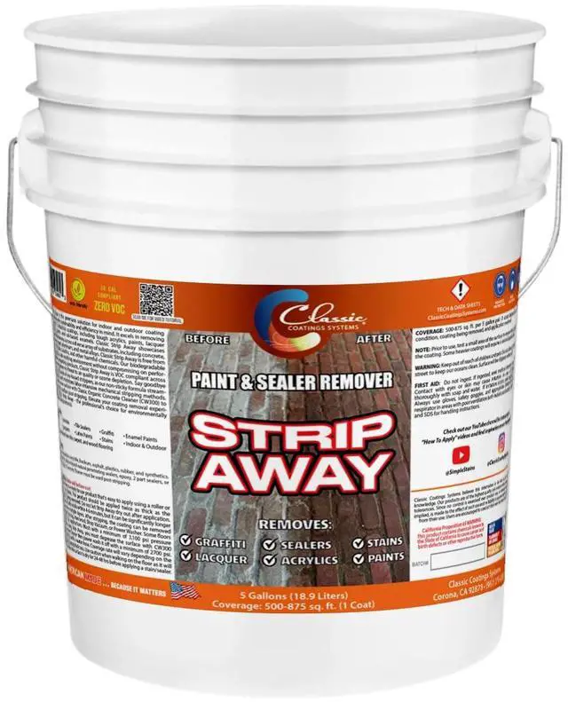 Main image of Classic Coatings | Strip Away Paint and Sealer Remover | Interior and Exterior Surfaces | Zero VOC, Non-Toxic, Environmentally Friendly | Ready to Use | (Strip-Away, 5-Gallon)