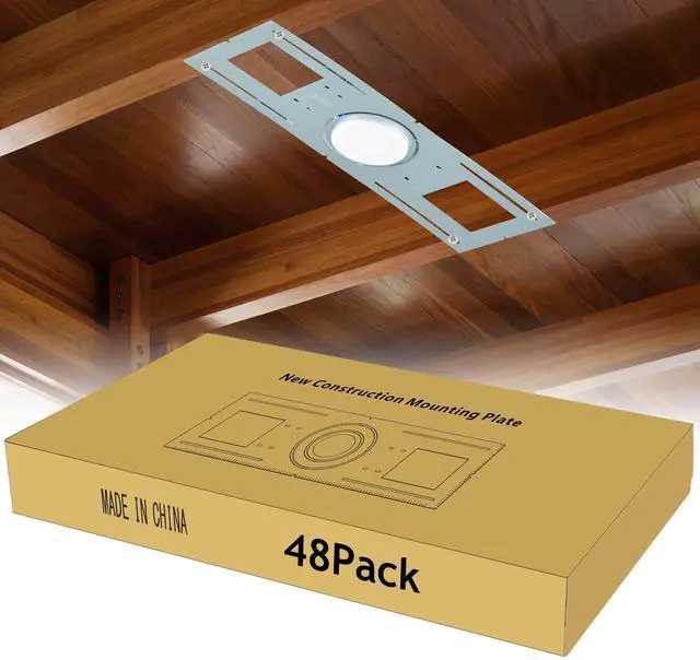 Main image of 48 Pack New Construction Rough in Plate Pre Mounting Bracket for 3/4 /6 inch Wafer LED Lights, 26 Inch Length, Shallow Recessed Light Housing, Galvanized Metal Sheet