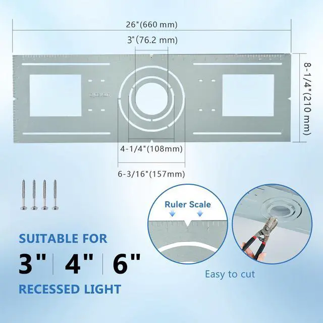 Alt view image 6 of 6 - 48 Pack New Construction Rough in Plate Pre Mounting Bracket for 3/4 /6 inch Wafer LED Lights, 26 Inch Length, Shallow Recessed Light Housing, Galvanized Metal Sheet