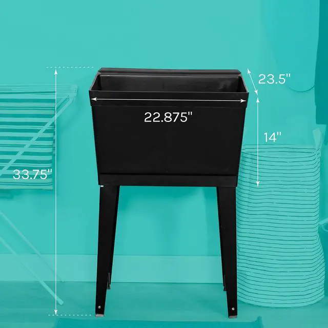 Alt view image 2 of 6 - 19 Gallon Utility Sink Laundry Tub by with Adjustable Metal Legs, Ideal for Laundry room, Basement, or Garage Workshop. Heavy Duty Shop Sink. No Faucet Included (Black)