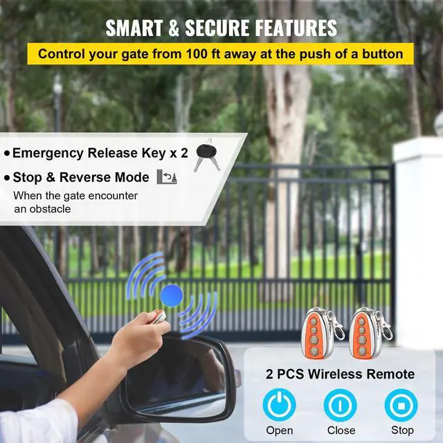 Alt view image 4 of 6 - Vevor Automatic Sliding Gate Opener 1400LBS with 2 Remote Controls, Gate Operator Hardware Kit for Security, Move Speed 43ft Per Min, Electric Rolling Driveway Slide Gate Motor
