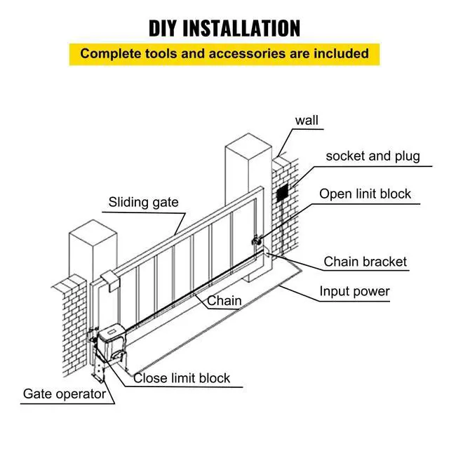 Alt view image 6 of 6 - Vevor Automatic Sliding Gate Opener 1400LBS with 2 Remote Controls, Gate Operator Hardware Kit for Security, Move Speed 43ft Per Min, Electric Rolling Driveway Slide Gate Motor