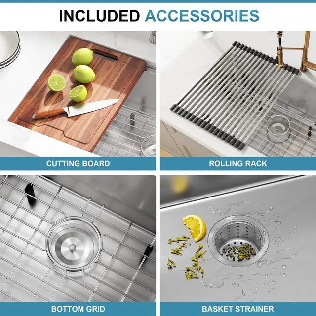 Alt view image 4 of 6 - 32 Inch Undermount Handmade 50/50 Double Bowl Kitchen Sink | 16 Gauge Thickness, 304 Stainless Steel, Brushed Satin Finish, Large Capacity, Accessories Combo Included, 32" x 19" x 10"