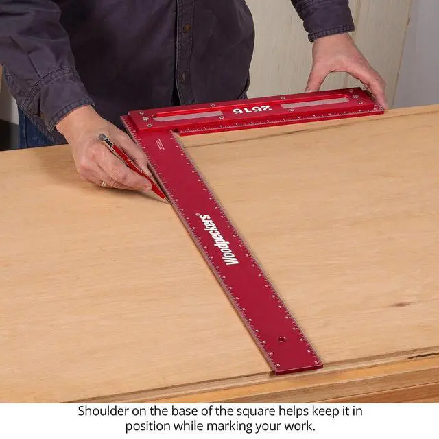 Alt view image 4 of 6 - Precision Woodworking Square, 26 Inch, Aluminum, USA Made, Feature Packed Square, Self Standing, Shoulder Lip, Laser Engraved Scales