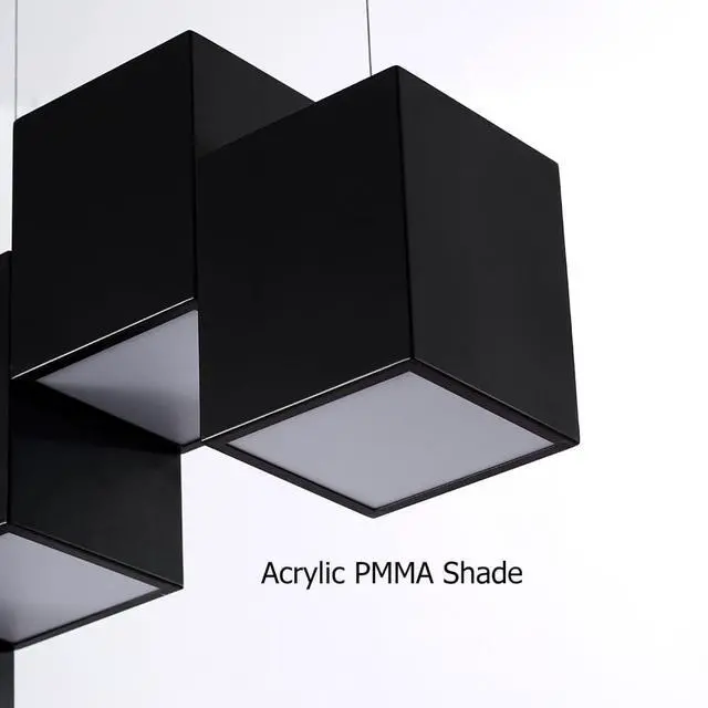 Alt view image 3 of 6 - Modern Black Kitchen Island Lighting, Linear Chandeliers for Dining Room 6-Light Square Ceiling Hanging Pendant Light
