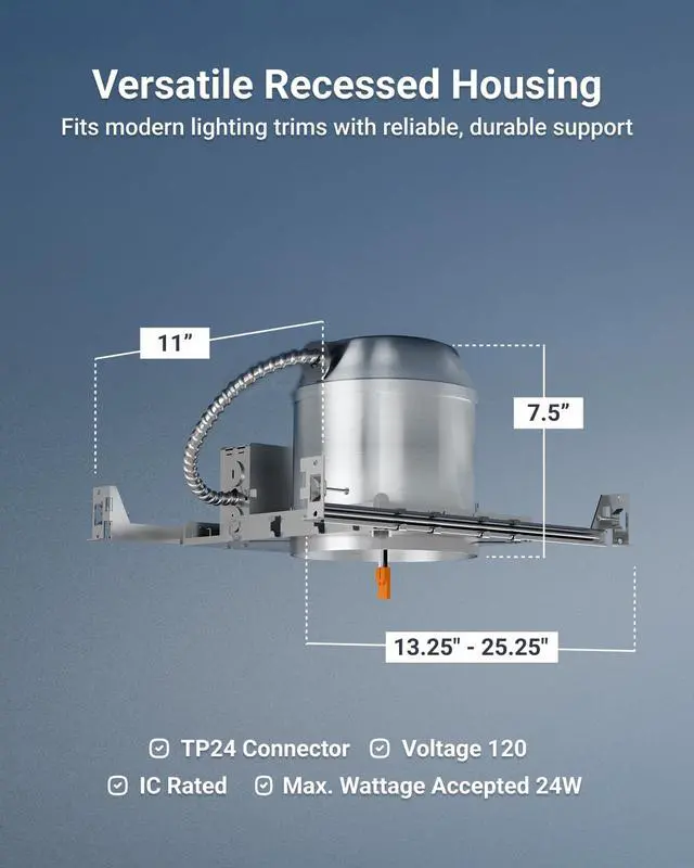 Alt view image 2 of 6 - Sunco 24 Pack 6 Inch Recessed Lighting Housing Can, New Construction, Air Tight, Ceiling, 120-277V, Hard Wired, TP24 Connector, Easy Install, Wet Rated, IC Rated, UL