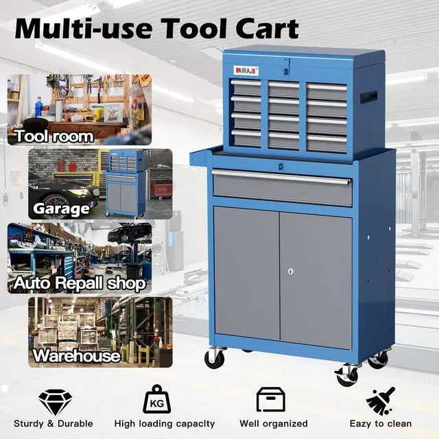 Alt view image 6 of 6 - 7-Drawer Tool Chest with Wheels,40'' Rolling Tool Chest with Drawers,Portable Tool Cabinet with Liners,Detachable Top Tool Box,Rolling Tool Box for Garage Storage,Workshop,Warehouse,Blue