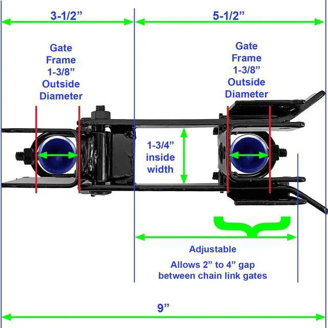 Alt view image 3 of 6 - Black Chain Link Residential Strong Arm Double Gate Latch - for 1-3/8" Gate Frames - CASE Qty 8