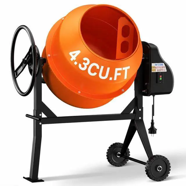 Main image of 4.3 Cu.Ft Concrete Mixer, 450W (3/5HP) Heavy Duty Portable Cement Mixer with Wheel & Stand for Mortar, Stucco, Fodder - Orange Construction Mixing Machine