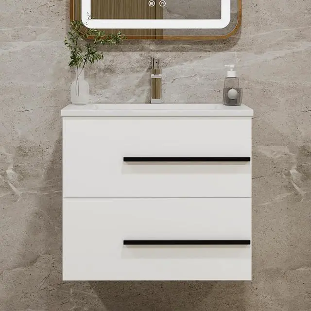 Main image of 24 Inch Floating Bathroom Vanity with Sink, Fluted Drawers - Modern Wall Mounted Storage Cabinet, Black Handles & Soft-Close Drawers for Small Space Luxury(White with Sink, 24")
