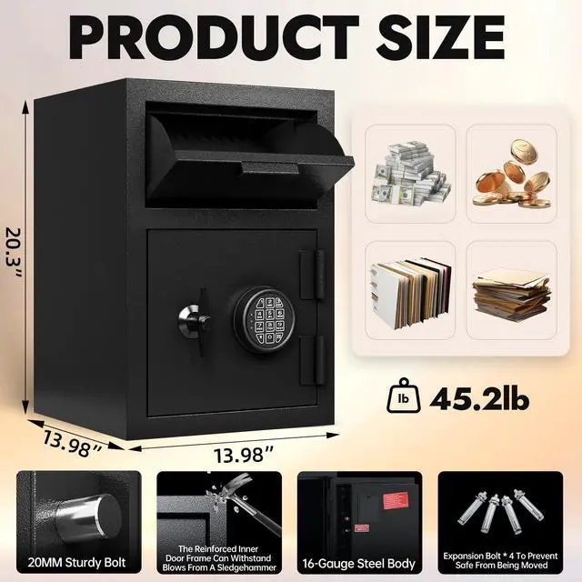 Alt view image 3 of 6 - 2.8 CUB Commercial Front-Drop Fireproof Safe, Money Safe Box with Anti-Fishing & Fireproof Bag for Home, Office, Jewelry, Documents (2.6 Cuft Drop Safe)