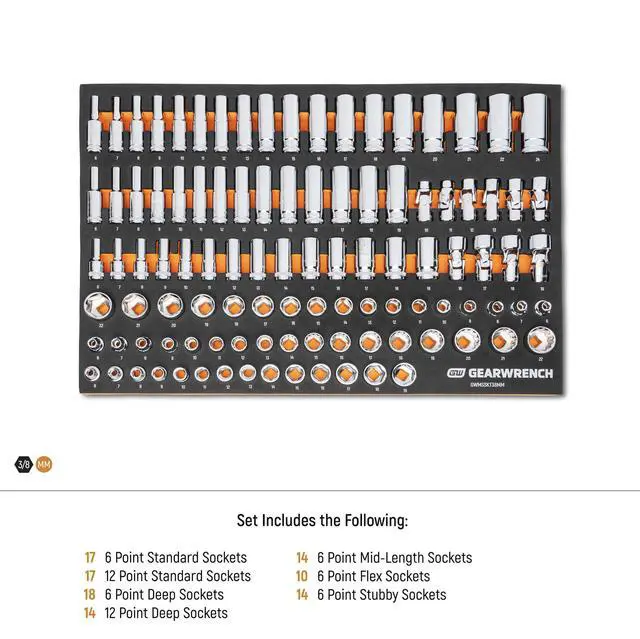 Alt view image 6 of 6 - 104 Piece 3/8 Drive Master Metric Socket Set in Foam Storage Tray - GWMSSKT38MM
