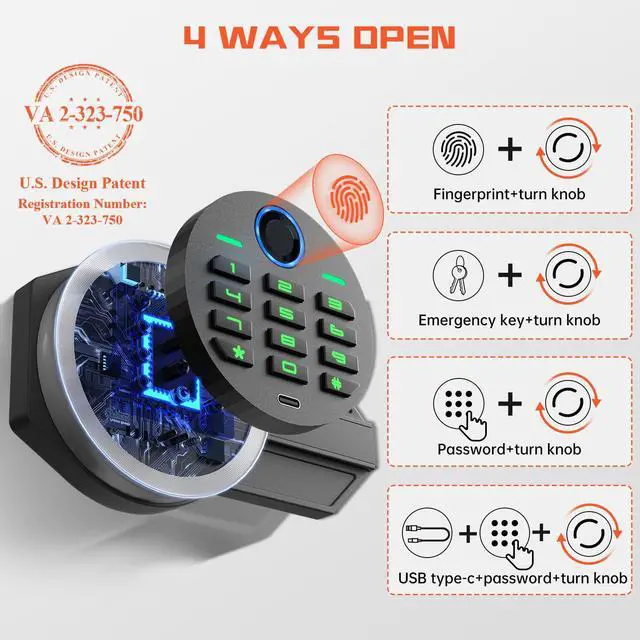 Alt view image 2 of 6 - 6.0 Cuft Extra Large Home Safe Box Fireproof Waterproof, Fingerprint Safe, Home Security Safes Box with Adjustable Shelf & Drop Slot, Money Safes with Backlit Keypad & Dual Alarm for Office