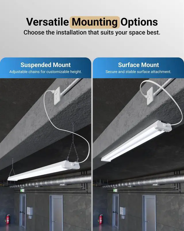 Alt view image 6 of 6 - Sunco 15 Pack Motion Sensor 4ft LED Shop Light, Garage Lights Ceiling LED Plug-in Fixtures, 40W, 5000K Daylight, 4300 Lumens, Frosted, Motion Activated, Linkable Suspension Mount, ETL