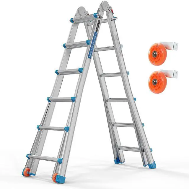 Main image of 22FT A Frame Step Ladder Telescoping Ladder, Muti Position Folding Ladder Flared Leg & Wheels Design, 330 lbs Capacity Extension Ladder for Household Outdoor Work (22 FT Reach Height)