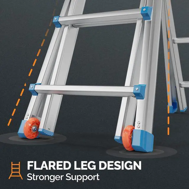 Alt view image 2 of 5 - 22FT A Frame Step Ladder Telescoping Ladder, Muti Position Folding Ladder Flared Leg & Wheels Design, 330 lbs Capacity Extension Ladder for Household Outdoor Work (22 FT Reach Height)