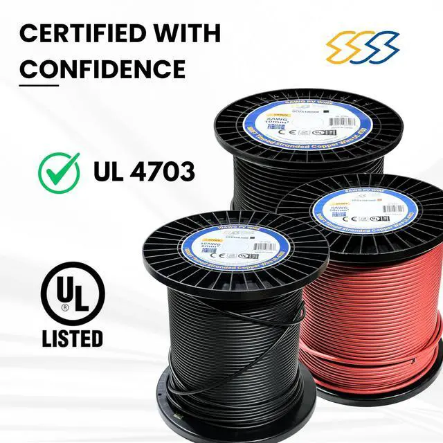 Alt view image 2 of 4 - SSS 2000V UL 4703 Solar PV Wire 500 Feet, 10AWG (6mm²) Dual Sheath, 100% Pure Copper UL Listed, 2KV, Weatherproof, UV & Direct Burial Rated - Commercial Grade Cable (Red, 500FT, 10 Gauge)