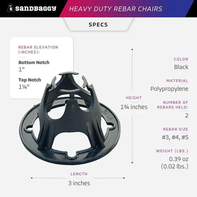 Alt view image 3 of 6 - Plastic Rebar Support Chairs - Elevates #3 to #5 Rebar 1" or 1-1/4" - Concrete Chair and Steel Wire Mesh (800, 1" - 1.25")