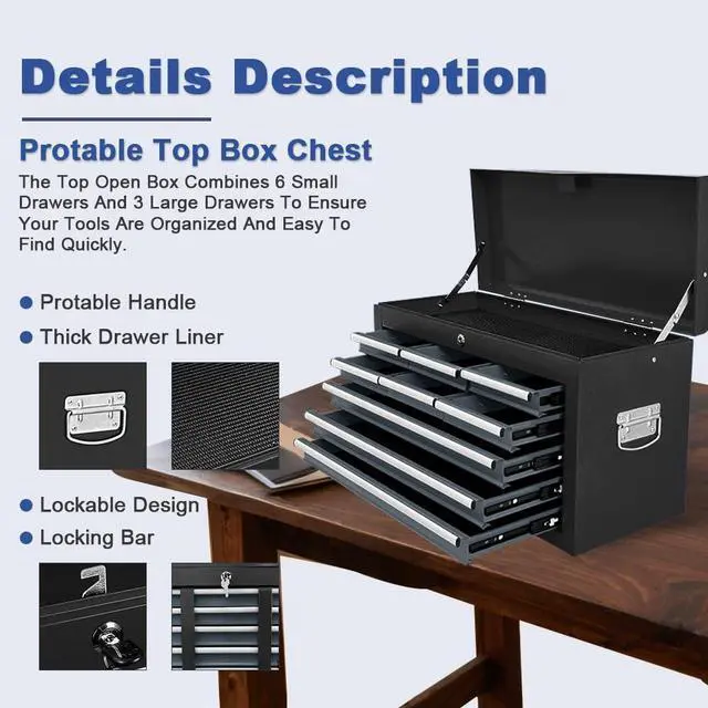 Alt view image 4 of 6 - 13-Drawer Rolling Tool Chest, 2 in 1 Detachable Metal Tool Cabinet with Lock & Wheels, Heavy-Duty Tool Storage Organizer for Garage, Workshop, Auto Repair & Home (Black&Grey)