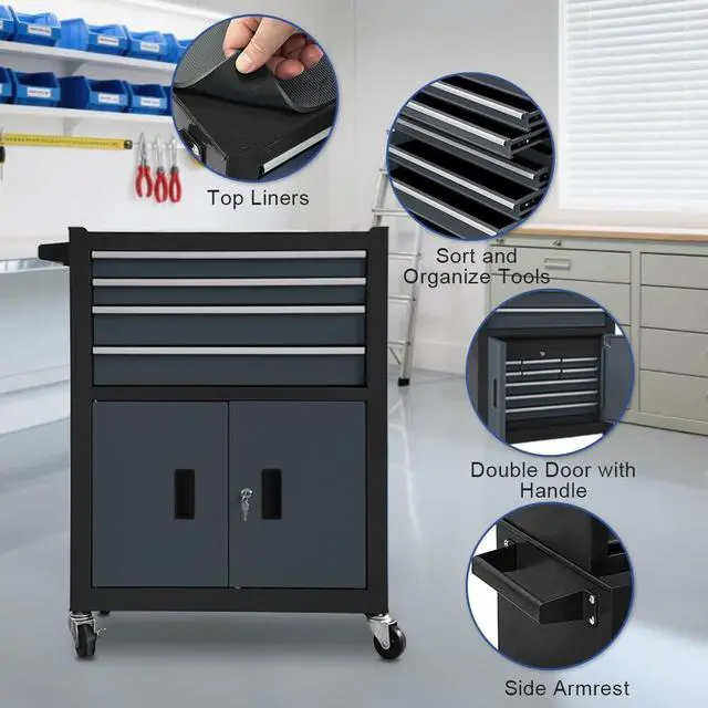 Alt view image 5 of 6 - 13-Drawer Rolling Tool Chest, 2 in 1 Detachable Metal Tool Cabinet with Lock & Wheels, Heavy-Duty Tool Storage Organizer for Garage, Workshop, Auto Repair & Home (Black&Grey)
