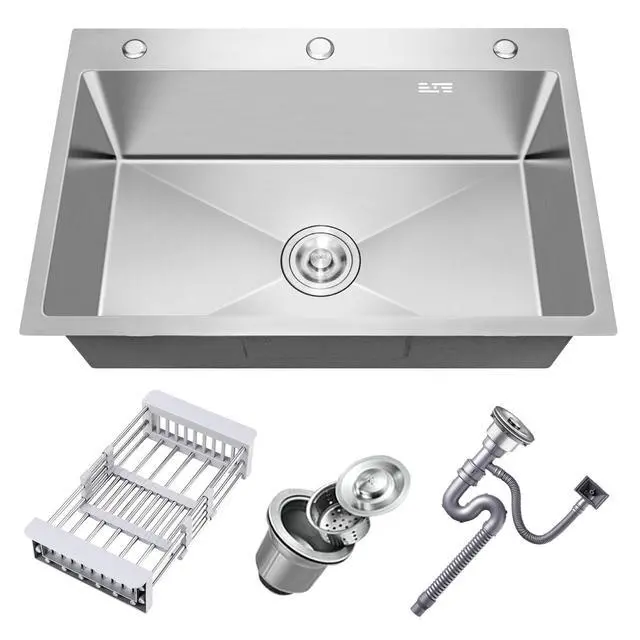 Main image of 32 x 18 Inch Drop in Kitchen Sink, Nano-Coated Topmount Single Bowl Stainless Steel Sink with Drain Kit Baskets