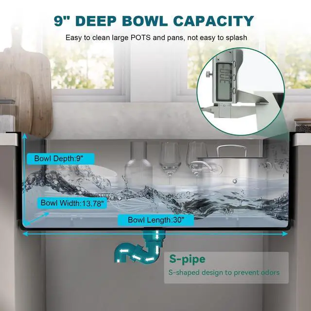 Alt view image 6 of 6 - 32 x 18 Inch Drop in Kitchen Sink, Nano-Coated Topmount Single Bowl Stainless Steel Sink with Drain Kit Baskets