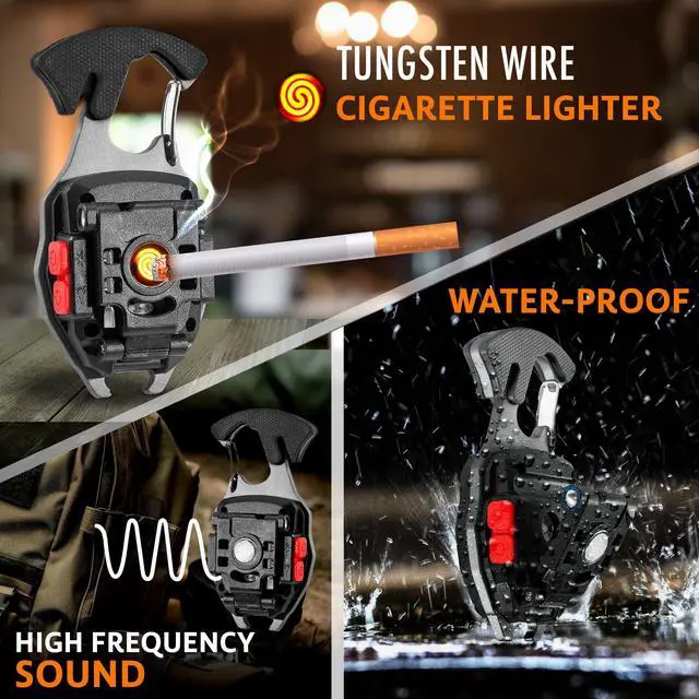 Alt view image 4 of 6 - Fathers Day Gift for Dad Multitool Survival keychain Tool, LED Flashlight, Carabiner, Fire Starter, Screwdriver, Whistle, Bottle Opener Camping & Outdoor Multi Tool Gear - 20 Pack