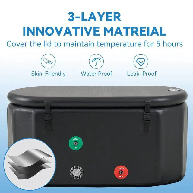 Alt view image 3 of 6 - XXL Ice Bath Tub for Athletes, Portable Bathtub, Inflatable Cold Plunge Tub with Cover& Pump,193-Gallon Long-Lasting Insulation, Water-Absorbent Mat, for Outdoor & Indoor Use