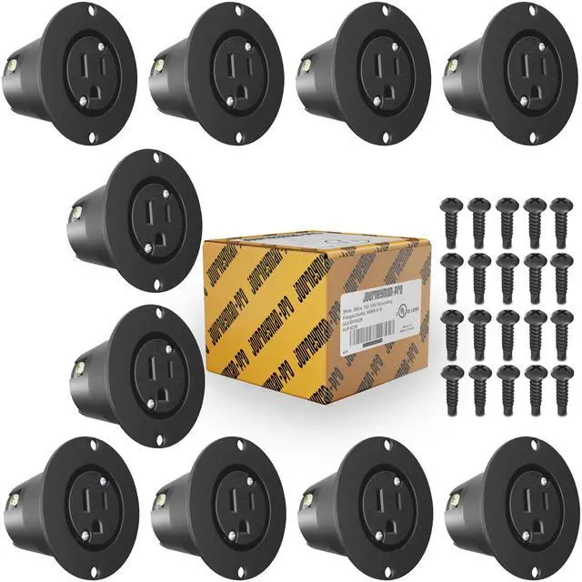 Main image of 5279 15 Amp 120-125 Volt, NEMA 5-15 Flanged Outlet, Black Commercial Grade, 2 Pole-3 Wire, Straight Blade Plug Outdoor Receptacle and Surface Mount Outlet (No Cover/Cap, 10-Pack)