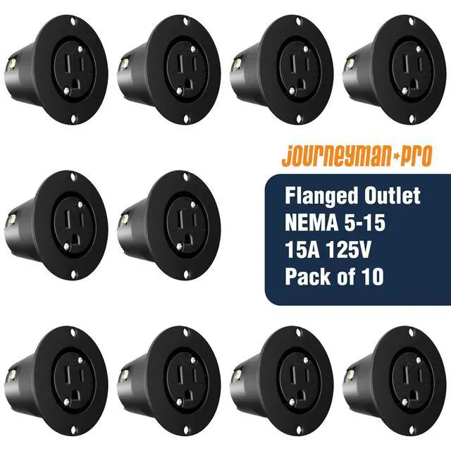 Alt view image 3 of 6 - 5279 15 Amp 120-125 Volt, NEMA 5-15 Flanged Outlet, Black Commercial Grade, 2 Pole-3 Wire, Straight Blade Plug Outdoor Receptacle and Surface Mount Outlet (No Cover/Cap, 10-Pack)