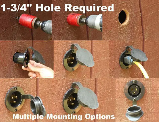 Alt view image 5 of 6 - 5279 15 Amp 120-125 Volt, NEMA 5-15 Flanged Outlet, Black Commercial Grade, 2 Pole-3 Wire, Straight Blade Plug Outdoor Receptacle and Surface Mount Outlet (No Cover/Cap, 10-Pack)