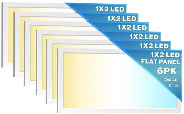 Main image of Sunco 6 Pack 1x2 LED Flat Panel Lights, Dual Selectable CCT 3500K/4000K/5000K & Selectable Wattage 16W/18W/20W, 2000 LM, Dimmable Triac, Back-Lit Drop Ceiling Troffer Replacement Light - ETL, FCC