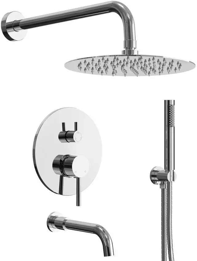 Main image of 10" High-Pressure Rainfall Shower System with Handheld Spray, Wall Mount Bathroom Shower Faucet Set with Tub Spout (Chrome)