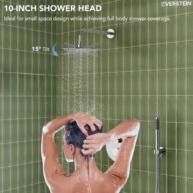 Alt view image 4 of 6 - 10" High-Pressure Rainfall Shower System with Handheld Spray, Wall Mount Bathroom Shower Faucet Set with Tub Spout (Chrome)