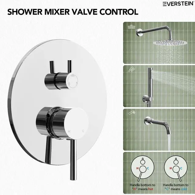 Alt view image 5 of 6 - 10" High-Pressure Rainfall Shower System with Handheld Spray, Wall Mount Bathroom Shower Faucet Set with Tub Spout (Chrome)