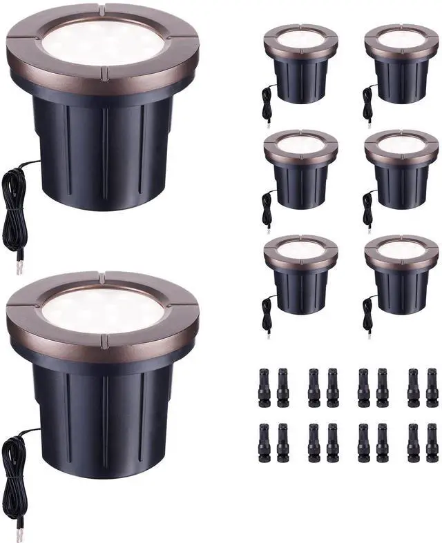 Main image of Ground Well Lights, Landscape LED Low Voltage Inground Lights, Outdoor Waterproof IP67, 12V Wired Aluminum ORB for Backyard Wall 6W 580LM 8 Pack