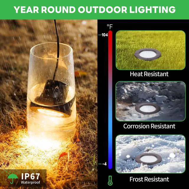 Alt view image 4 of 6 - Ground Well Lights, Landscape LED Low Voltage Inground Lights, Outdoor Waterproof IP67, 12V Wired Aluminum ORB for Backyard Wall 6W 580LM 8 Pack