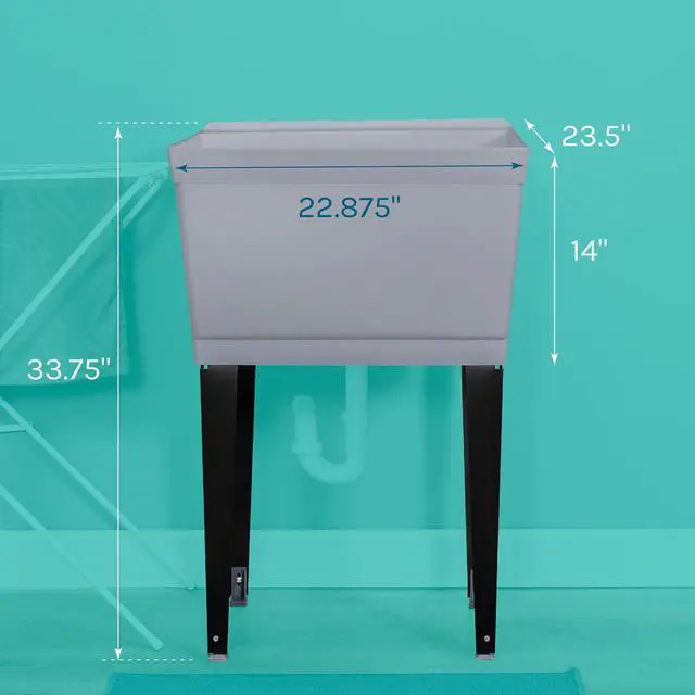 Alt view image 2 of 6 - 19 Gallon Utility Sink Laundry Tub by with Adjustable Metal Legs, Ideal for Laundry room, Basement, or Garage Workshop. Heavy Duty Shop Sink. No Faucet Included (Grey)