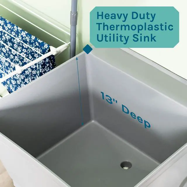 Alt view image 6 of 6 - 19 Gallon Utility Sink Laundry Tub by with Adjustable Metal Legs, Ideal for Laundry room, Basement, or Garage Workshop. Heavy Duty Shop Sink. No Faucet Included (Grey)