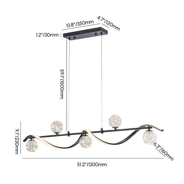 Alt view image 3 of 6 - Modern Kitchen Island Lighting, Dimmable LED Linear Pendant Light Fixture with Glass Globes, 6-Light Black Dining Room Chandelier for Kitchen Island Dining Table