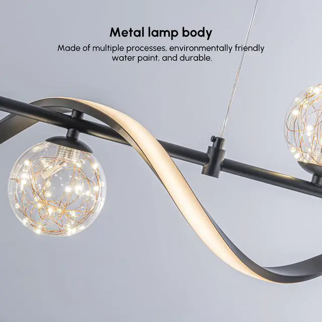 Alt view image 4 of 6 - Modern Kitchen Island Lighting, Dimmable LED Linear Pendant Light Fixture with Glass Globes, 6-Light Black Dining Room Chandelier for Kitchen Island Dining Table