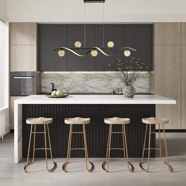 Alt view image 5 of 6 - Modern Kitchen Island Lighting, Dimmable LED Linear Pendant Light Fixture with Glass Globes, 6-Light Black Dining Room Chandelier for Kitchen Island Dining Table
