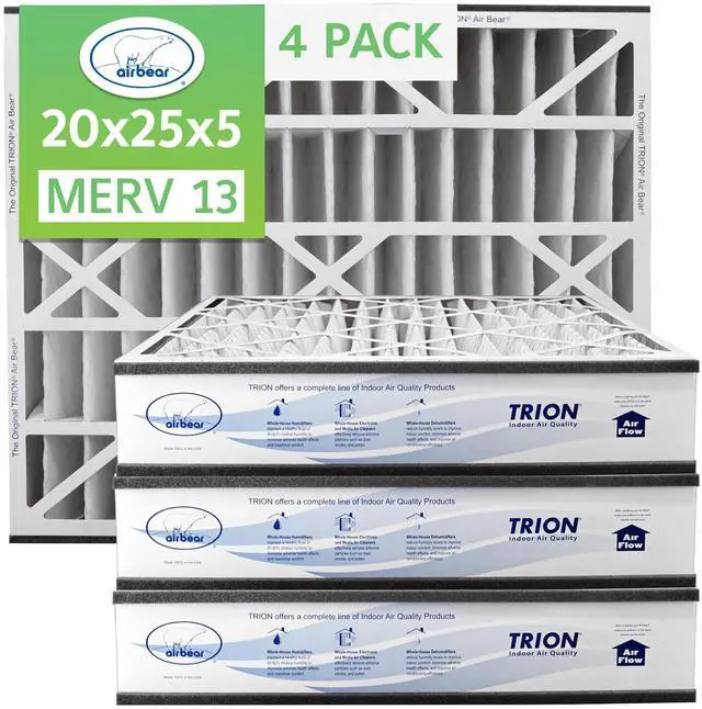 Main image of 20x25x5 Air Bear Pleated HVAC Air Filter MERV 13 (4-Pack) (Actual Size: 19.75 x 24.25 x 4.9 Inches) compatible with part no: 266649-102