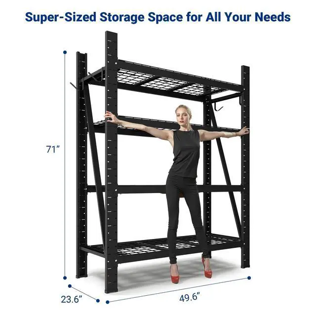 Alt view image 2 of 6 - 10000LBS 2 Pack Garage Shelving, 4-Tier Heavy Duty Shelving Unit, 23.6" D x 49.6" W x 71" H, Industrial Shelving, Adjustable Storage Shelves for Garage, Basement, Warehouse, Workshop