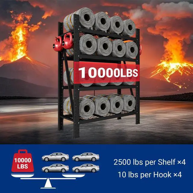 Alt view image 3 of 6 - 10000LBS 2 Pack Garage Shelving, 4-Tier Heavy Duty Shelving Unit, 23.6" D x 49.6" W x 71" H, Industrial Shelving, Adjustable Storage Shelves for Garage, Basement, Warehouse, Workshop