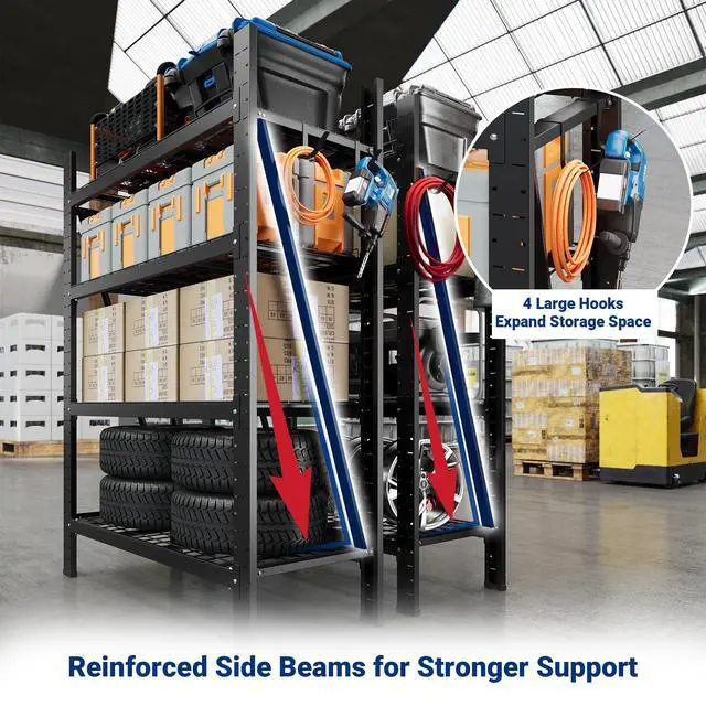 Alt view image 4 of 6 - 10000LBS 2 Pack Garage Shelving, 4-Tier Heavy Duty Shelving Unit, 23.6" D x 49.6" W x 71" H, Industrial Shelving, Adjustable Storage Shelves for Garage, Basement, Warehouse, Workshop