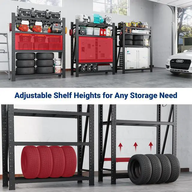 Alt view image 5 of 6 - 10000LBS 2 Pack Garage Shelving, 4-Tier Heavy Duty Shelving Unit, 23.6" D x 49.6" W x 71" H, Industrial Shelving, Adjustable Storage Shelves for Garage, Basement, Warehouse, Workshop