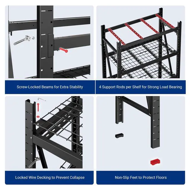 Alt view image 6 of 6 - 10000LBS 2 Pack Garage Shelving, 4-Tier Heavy Duty Shelving Unit, 23.6" D x 49.6" W x 71" H, Industrial Shelving, Adjustable Storage Shelves for Garage, Basement, Warehouse, Workshop