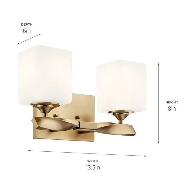 Alt view image 3 of 6 - Marette 13.5 inch 2 Light Vanity Light with Satin Etched Cased Opal Glass in a Rich Champagne Bronze, for Bathroom and Powder Rooms, (13.5" W x 8" H), 55001CPZ