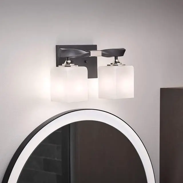 Alt view image 6 of 6 - Marette 13.5 inch 2 Light Vanity Light with Satin Etched Cased Opal Glass in a Rich Champagne Bronze, for Bathroom and Powder Rooms, (13.5" W x 8" H), 55001CPZ